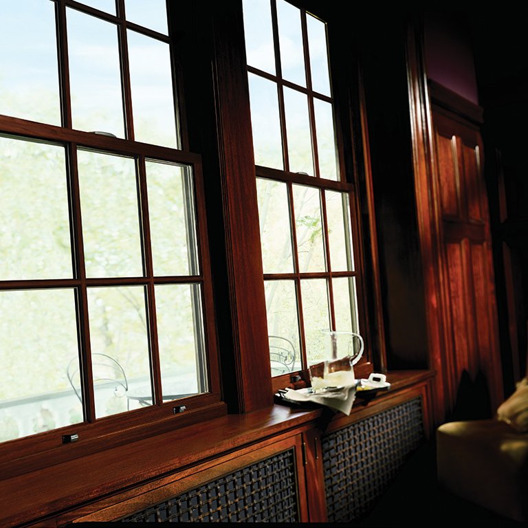 Wood windows in a home.