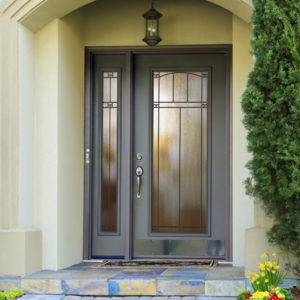 Modern front door with custom glass insert. 